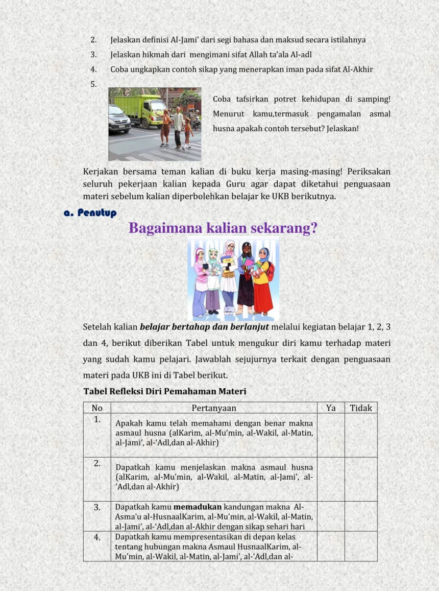 Tabel Refleksi Diri Pemahaman Materi 