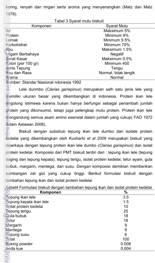 Tabel 3 Syarat mutu biskuit 