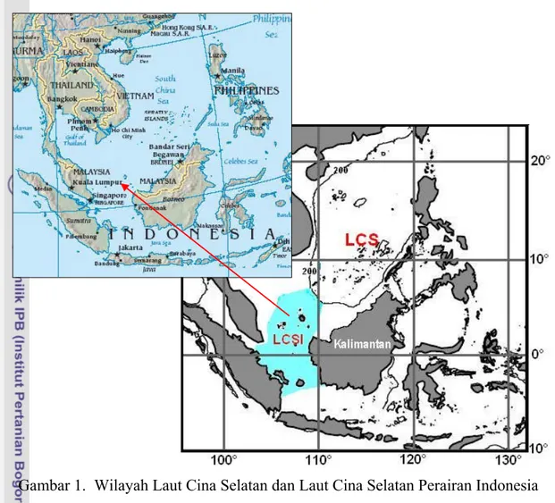 Gambar 1.  Wilayah Laut Cina Selatan dan Laut Cina Selatan Perairan Indonesia  - Oseanografi Laut Cina Selatan 