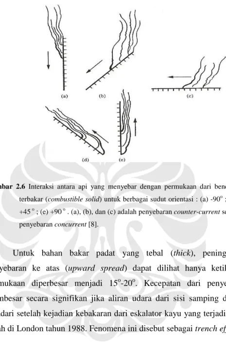 Gambar  2.6  Interaksi  antara  api  yang  menyebar  dengan  permukaan  dari  benda  padat  yang  dapat 