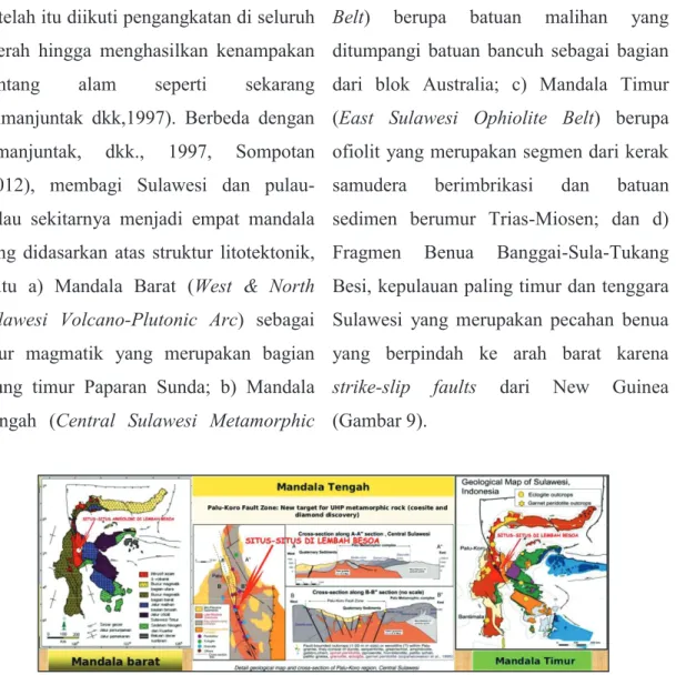 Gambar 9. Megalitik Lembah Besoa termasuk kedalam Mandala Tengah (Central  Sulawesi Metamorphic Belt) (Sumber: Sompotan, 2012 dengan pengolahan) 