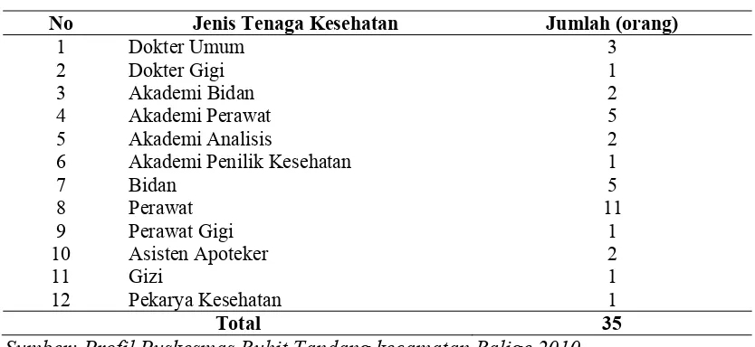 Tabel 4.3 Jenis dan Jumlah Tenaga Kesehatan di Puskesmas Sambas Kecamatan Sibolga Kota tahun 2007 