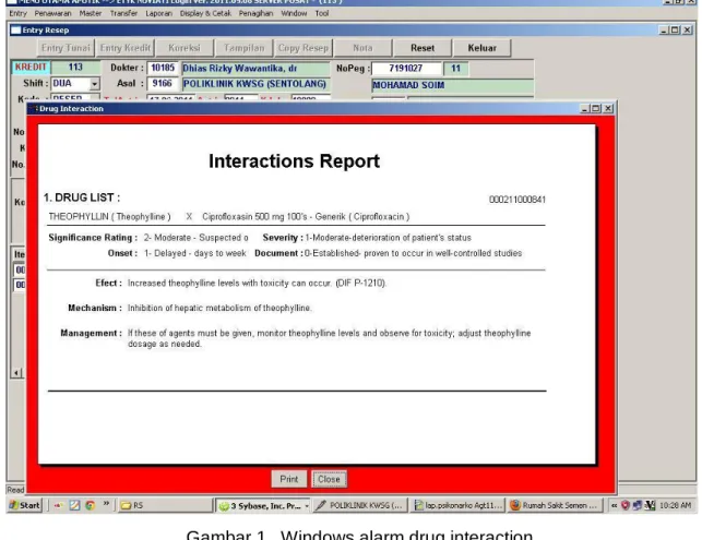 Gambar 1.  Windows alarm drug interaction 