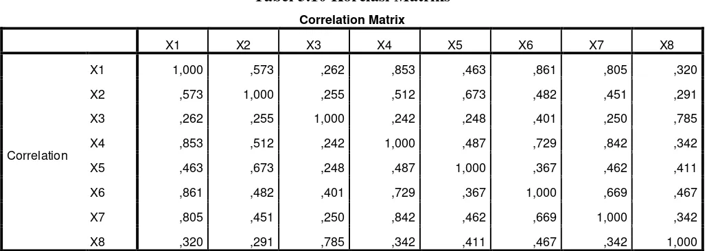 Tabel 3.10 Korelasi Matriks 