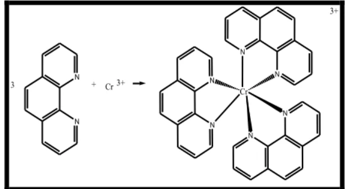 Gambar 7 Reaksi Pembentukan Kompleks Krom (III)-fenantrolin  elektron  yang  tidak  berpasangan  sehingga  dapat  berikatan  dengan  senyawa  lain