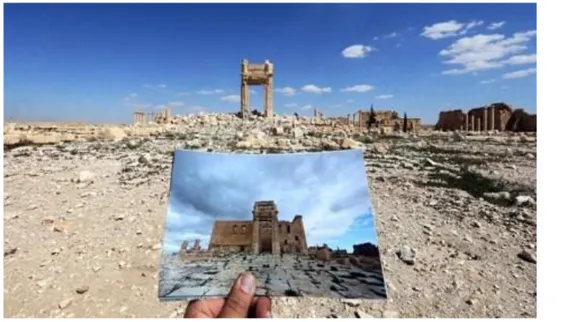 Gambar 4.4. Foto Sebelum dan Sesudah Kuil Bel dihancurkan oleh ISIS  Sumber: 