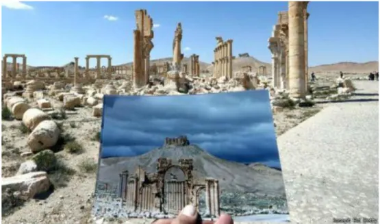 Gambar 4.5. Foto Sebelum dan Sesudah  The Arch of Triumph  dihancurkan oleh  ISIS 