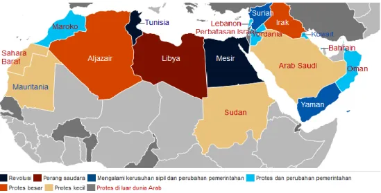Gambar 1. Peta Penyebaran Fenomena Arab Spring 