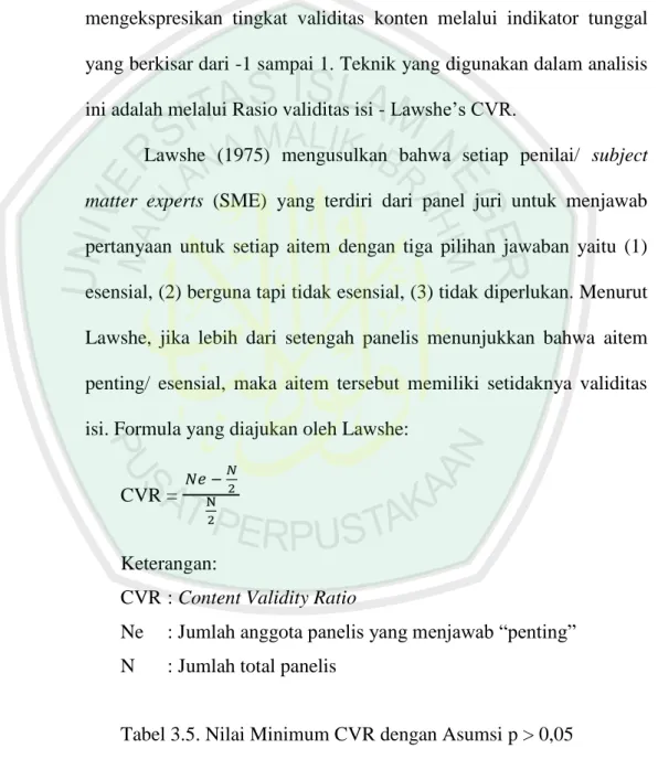Tabel 3.5. Nilai Minimum CVR dengan Asumsi p > 0,05  Jumlah panelis  Nilai minimal 