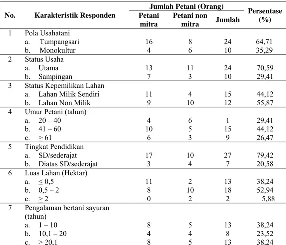 Tabel 1. Karakteristik Usahatani Sayuran di Desa Citapen, Kecamatan Ciawi  Tahun 2012 