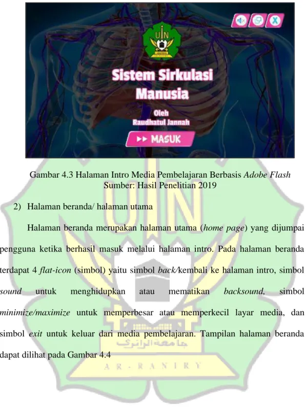 Gambar 4.3 Halaman Intro Media Pembelajaran Berbasis Adobe Flash  Sumber: Hasil Penelitian 2019 