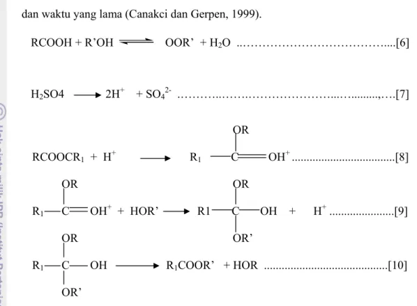 Gambar 7.  Mekanisme reaksi katalis asam (Schuchardt et al., 1998) 