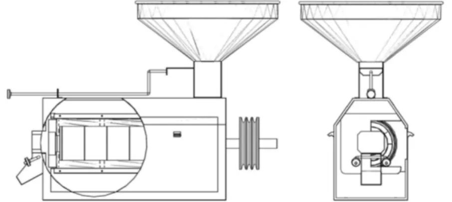 Gambar 4. Gambar desain unit penyosoh sorgum hasil modifikasi dengan enam buah batu abrasif dia