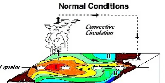 Gambar 2. situasi normal dimana tekanan udara di Pasifik bagian barat adalah  rendah (Sumber; http://www.kjc.gov.my./)