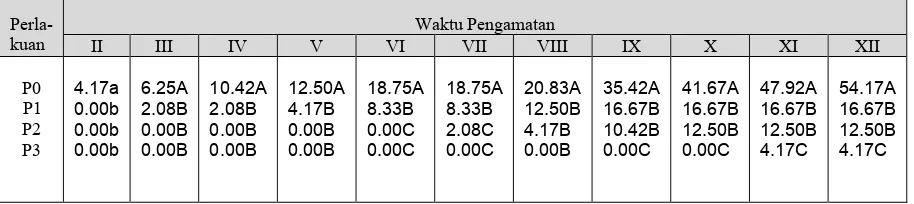 Tabel 1. Pengaruh Pemberian Pupuk Organik (P) Terhadap  Rataan PersentaseSerangan Ralstonia solanacearum (%)