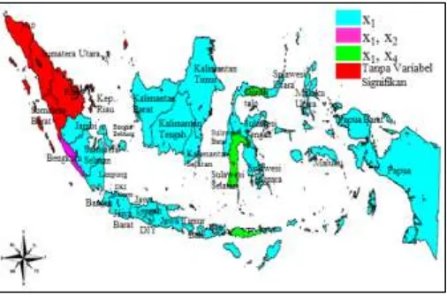 Gambar 2. Peta Persebaran Provinsi Berdasarkan Variabel Signifikan 