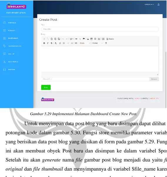 Gambar 5.29 Implementasi Halaman Dashboard Create New Post. 