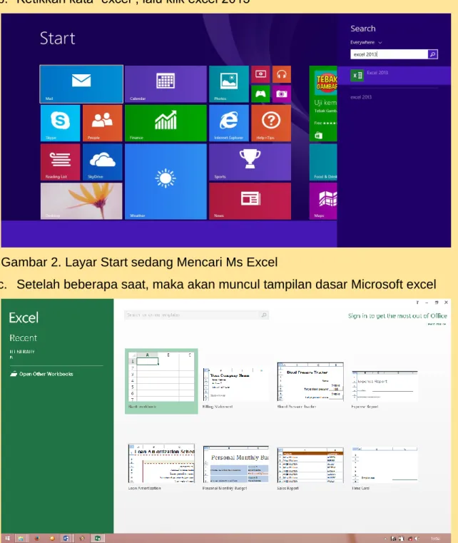Gambar 2. Layar Start sedang Mencari Ms Excel 