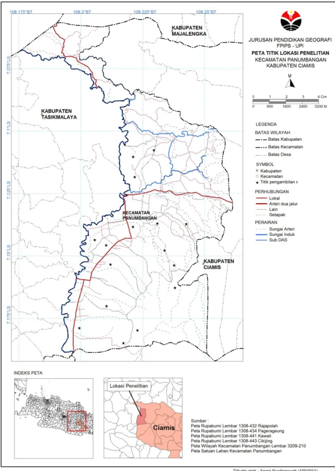 Gambar 3.3 Peta titik lokasi penelitian di Kecamatan Panumbangan 
