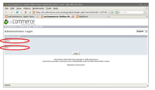 Gambar 9. Window Administrator Login Hasil Instalasi OsCommerce