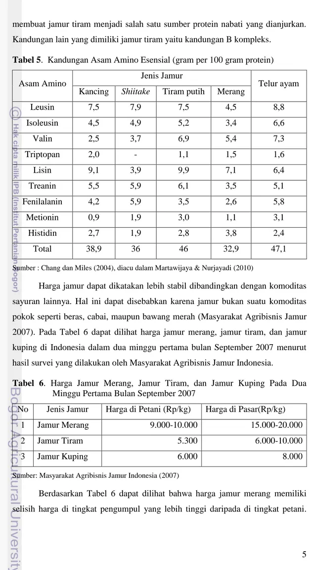 Tabel 5.  Kandungan Asam Amino Esensial (gram per 100 gram protein) 