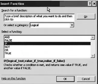 Gambar 5.9 Pemilihan Fungsi IF melalui Category Logical.  3) Ubah setting pada kotak dialog fungsi IF seperti berikut