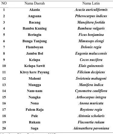 Tabel 7. Jenis Tanaman Hutan Kota Taman Beringin Medan. 