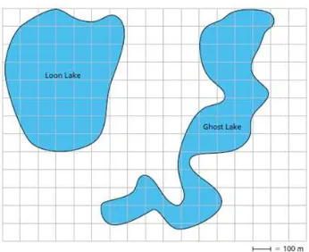 Figure 4.5 Figures of two lakes on a grid paper 