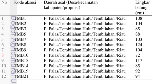 Tabel 8 Aksesi manggis yang digunakan untuk analisis struktur genetik populasi  No  Kode aksesi  Daerah asal (Desa/kecamatan 