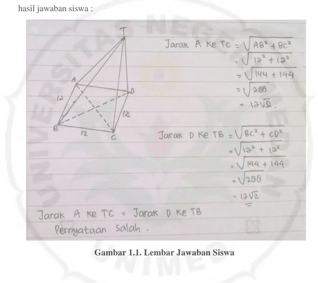 Gambar 1.1. Lembar Jawaban Siswa  