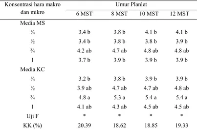 Gambar 3. Pengaruh Konsentrasi Media (MS dan KC) terhadap   Pertumbuhan  Akar  Planlet  Paphiopedilum   glaucophyllum  J.J