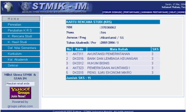 Gambar 8 Kartu Rencana study  5. DNS (Daftar Nilai sementara) 