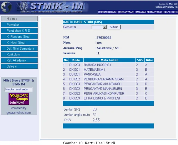 Gambar 10. Kartu Hasil Studi 