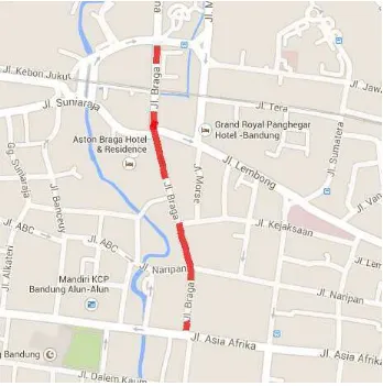 Gambar 3.1 Peta Jalan Braga (Sumber: Google Maps) 