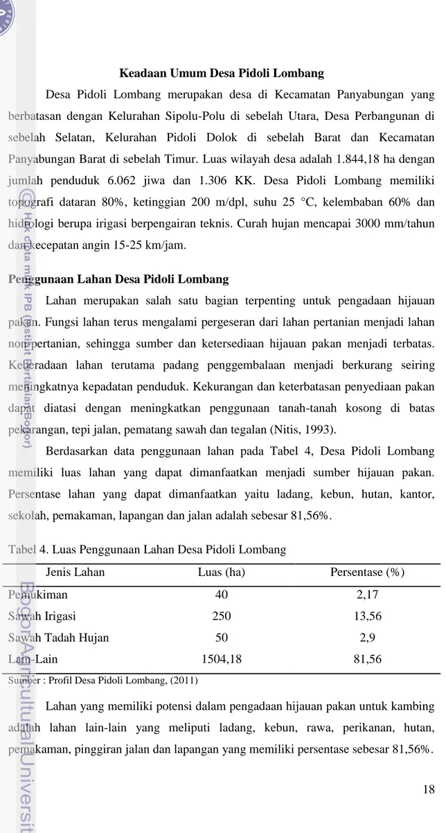 Tabel 4. Luas Penggunaan Lahan Desa Pidoli Lombang 
