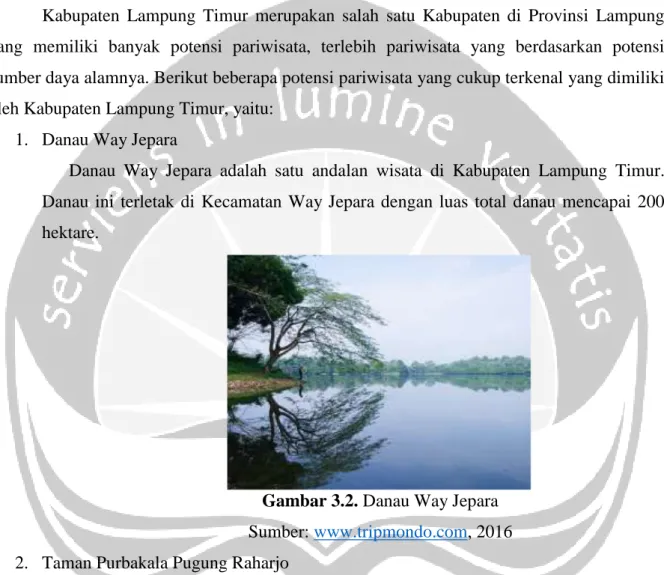 Gambar 3.2. Danau Way Jepara  Sumber: www.tripmondo.com, 2016  2.  Taman Purbakala Pugung Raharjo 