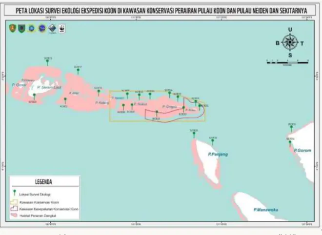 Gambar 1. Peta lokasi survei KKP Pulau Koon dan Pulau Neiden 2016 