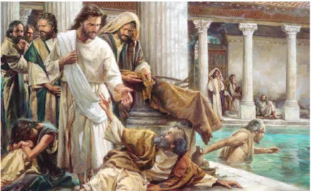 Gambar 9.1 Tuhan Yesus Gembala yang Agung sedang menyembuhkan Orang lumpuh di  kolam Betesda