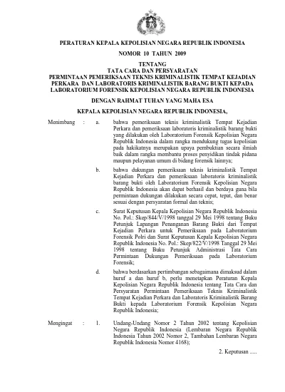 PERATURAN KEPALA KEPOLISIAN NEGARA REPUBLIK INDONESIA