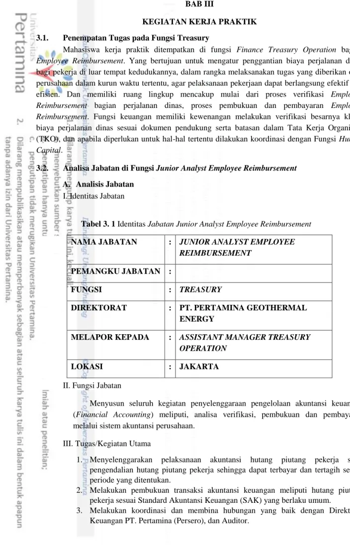 Tabel 3. 1 Identitas Jabatan Junior Analyst Employee Reimbursement 