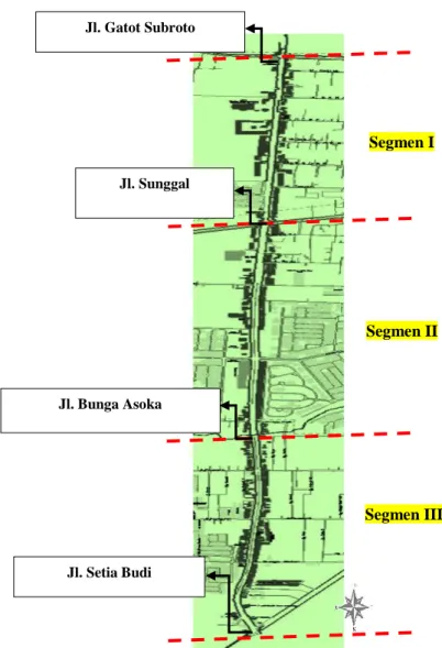 Gambar 3.1 Pembagian segmen pada lokasi penelitian   