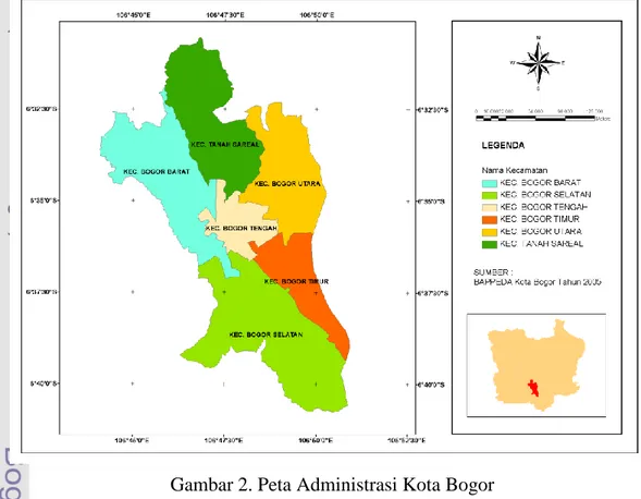 Gambar 2. Peta Administrasi Kota Bogor  4.3.  Struktur Tata Ruang 