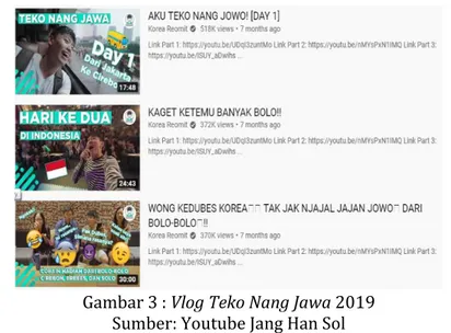 Gambar 3 : Vlog Teko Nang Jawa 2019  Sumber: Youtube Jang Han Sol 