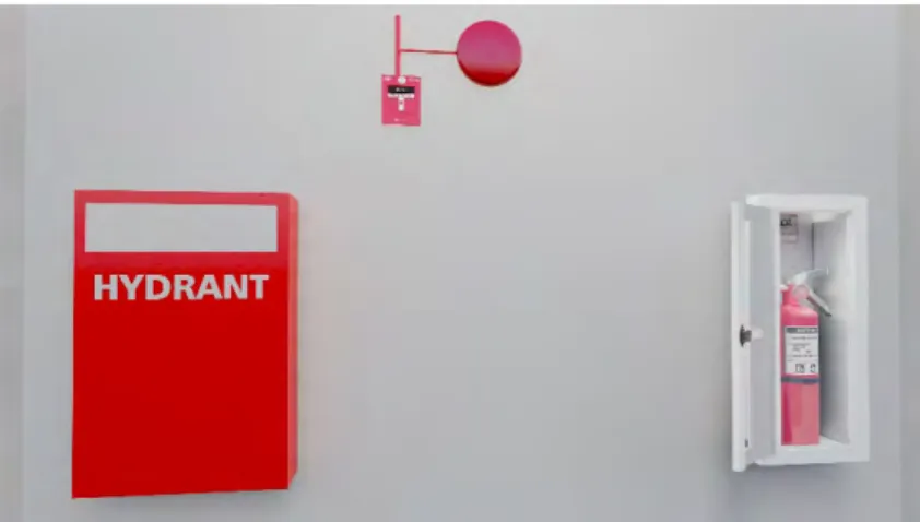 Gambar 10. Ilustrasi penempatan hydrant box, alarm dan alat pemadam api ringan  (APAR)
