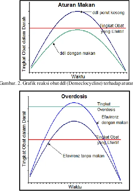 Gambar. 1(b). Grafik kadar obat dalam darah terhadap waktu: apanila satu dosis terlambat diminum 