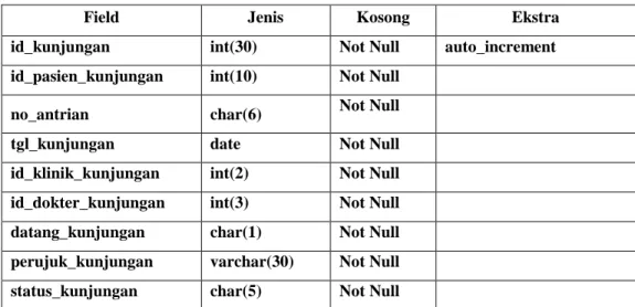 Tabel 3.9   Tabel Kunjungan 