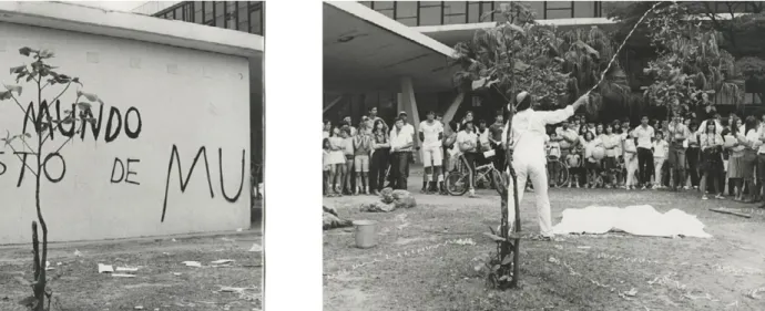 Gambar 13. Detail dari To Camoes and to you yang diadakan di Sao Paulo (Brazil 1981). Sebuah tulisan pada dinding dan  performans seniman yang bersifat interaktif