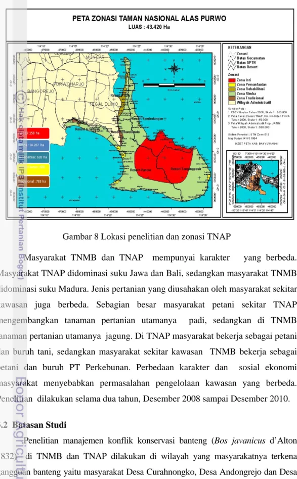 Gambar 8 Lokasi penelitian dan zonasi TNAP 