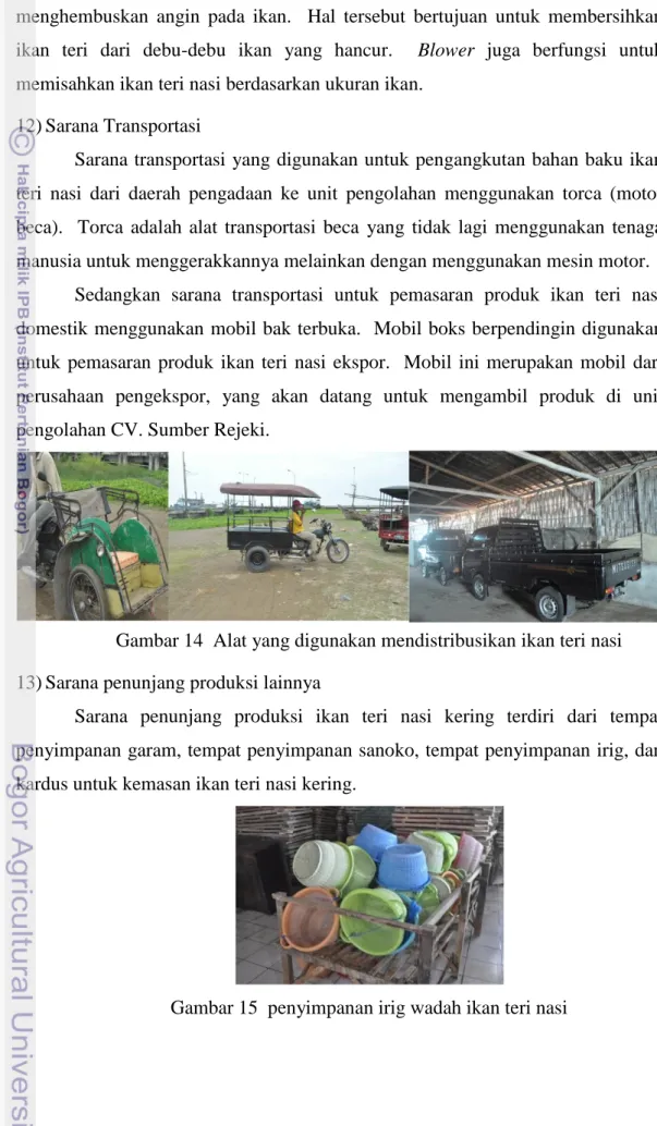 Gambar 14  Alat yang digunakan mendistribusikan ikan teri nasi  13) Sarana penunjang produksi lainnya 