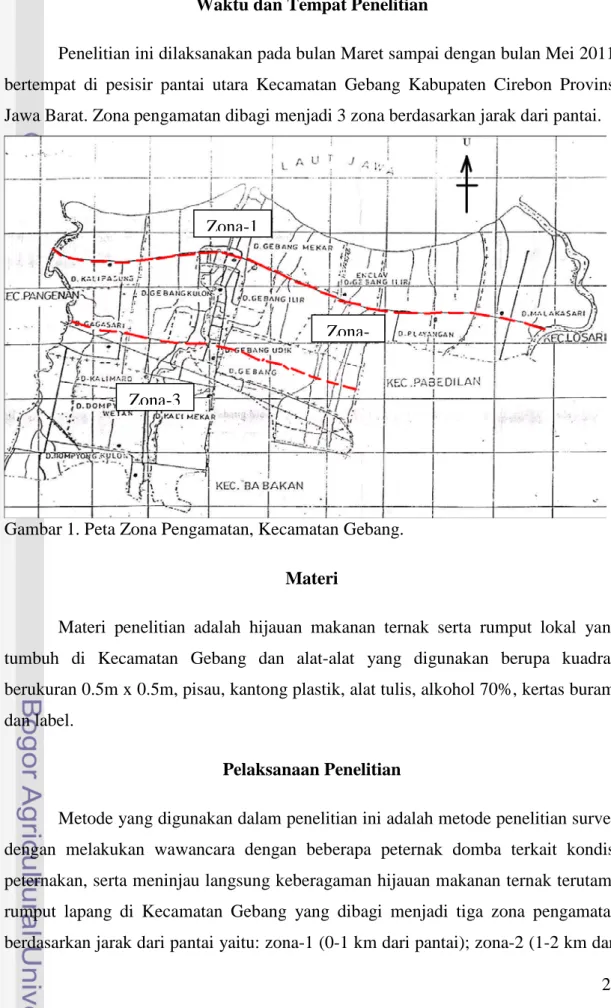 Gambar 1. Peta Zona Pengamatan, Kecamatan Gebang. 